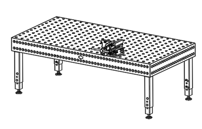 ‘Normal’ mounting on the welding table, e.g., with 4 clamping bolts for maximum clamping force on the table, making it well-suited for heavy-duty tasks.