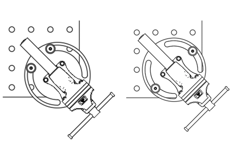 For maximum workspace or less free space, but with greater clamping force on the table.